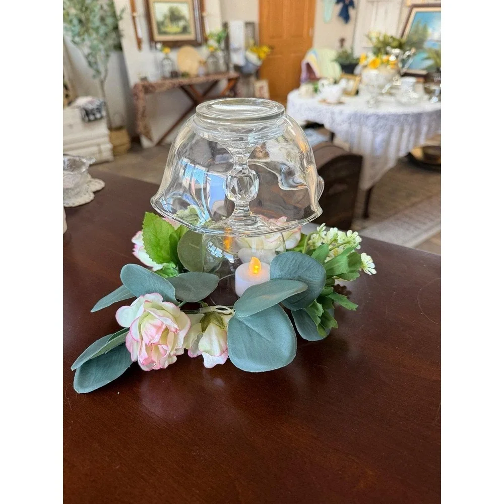 Glass Lamp made from Wine Glass and bowl. Cottagecore Home Decor